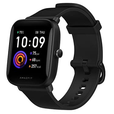 Imagem de Smartwatch Amazfit Bip U Health Fitness com medida SpO2, bateria de 9 dias, respiração, ritmo cardíaco, estresse, monitoramento de sono, controle de música, resistente à água, 60 modos esportivos, tela HD, preto