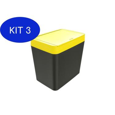 Imagem de Kit 3 Lixeira Para Pia 5L Smart Preta Com Tampa Amarela Crippa