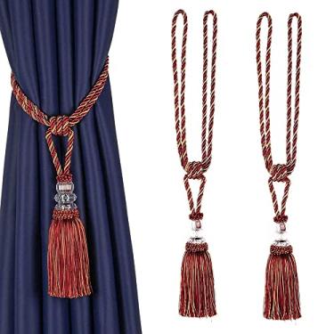 Imagem de 2 pcs Cristal Cortina Gravata Borla Frisado Corda Pendurada Gravata Decoração para Casa Cortinas Douradas Suporte de Cordão Fivela Atadura Acessórios de Quarto, Mix Vermelho, 4 pcs