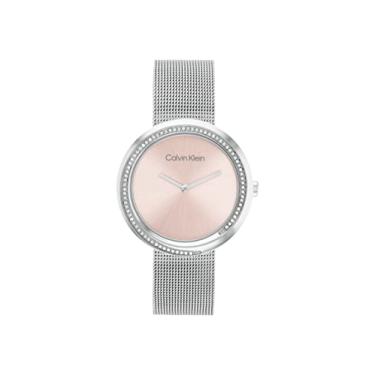Imagem de Calvin Klein Relógio feminino de quartzo 2H com bisel torcido de 34 mm - pulseira de aço inoxidável - resistência à água 30 metros - estilo minimalista - moda premium - presente para ela, Blush/prata,