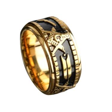 Imagem de Anel Maçônico Giratório Maçom Inoxidável de Aço R19 Cor:Dourado;Tamanho:20