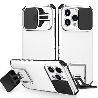 Imagem de Tampa de lente deslizante selfie traseira coque para iPhone 14 Pro Max 5G capa de pára-choques suporte de telefone para iPhone13 Mini 12 11 7 8 Plus X XR XS SE 2022 capa (branca, iPhone 14 Plus)