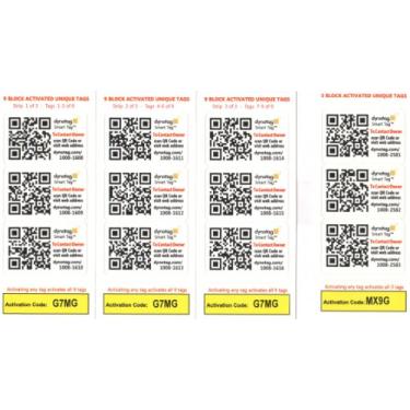 Imagem de Etiquetas inteligentes habilitadas para internet Dynotag com DynoIQ e serviço vitalício. Conjunto de 12 adesivos exclusivos (1 adesivo cada um com 12 dynotags) para gestão de ativos