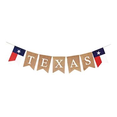 Imagem de Mandala Crafts Banner do Texas de juta para artigos de festa temáticos do Texas - bandeira do estado de estrela solitária do Texas bandeira TX para jardim cerca lareira lareira sala de aula