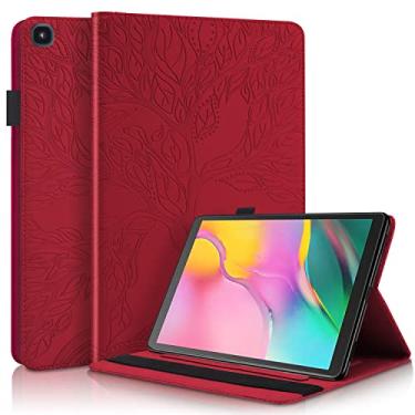 Imagem de Capa do caso da tabuleta. Para Samsung Galaxy Tab A7 10.4 Case 2020 T500 T505 T507 PU Caso de couro flip carteira protetora árvore árvore de vida tablet caso caixa de slot PC Cobrir (Color : Red)