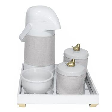 Imagem de Kit Higiene Espelho Potes, Garrafa, Molhadeira e Capa Passarinho Dourado
