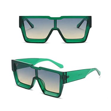 Imagem de Óculos de sol masculinos vintage quadrados de luxo superdimensionados com uma lente óculos de sol tendência femininas uv400 óculos óculos, verde cinza amarelo, tamanho único