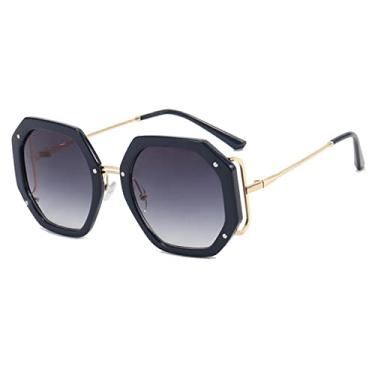 Imagem de Óculos de Sol Quadrados Grandes para Mulheres Óculos de Sol Polígono para Senhoras Óculos de Luz Anti Azul, 1, Com a caixa