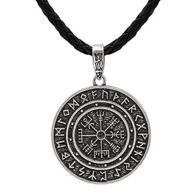 Imagem de XLTFZY Amuleto viking masculino vintage colar pingente runas amuleto pagão estanho talismã colar presente jóias para unissex/C