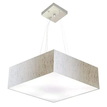Imagem de Lustre Pendente Quadrado Cúpula Tecido 15/50x50 cm, Vivare Iluminação, Pendente4032 LLA-35, Linho Bege, Médio