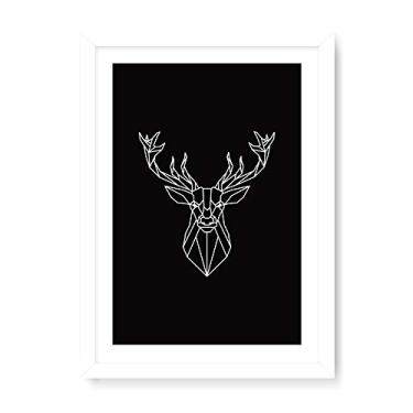 Imagem de Arte Maníacos Quadro Decorativo Cervo Geométrico Borda Branca - 23x16,25cm (Moldura caixa em laca branca)