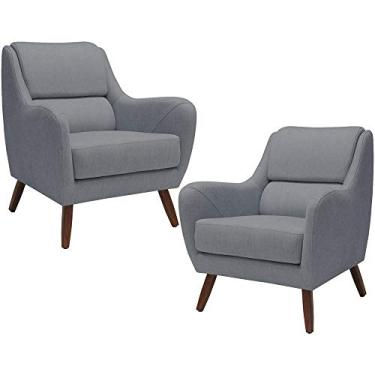 Imagem de Kit 02 Poltronas Decorativas Para Sala de Estar e Recepção Gooby D02 Linho Cinza C-416 - Lyam Decor