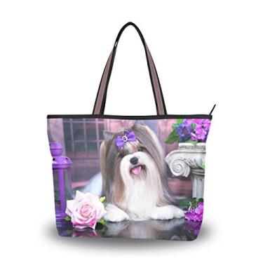 Imagem de Bolsa de ombro My Daily Fashion para mulheres, bolsa de mão com flores para cães Biewer Yorkshire Terrier Grande, Multicoloured, Large