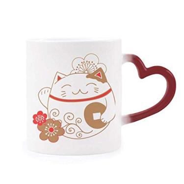 Imagem de Caneca Japão, Lucky Fortune, flor de gato de cobre, sensível ao calor, caneca de grés que muda de cor vermelha
