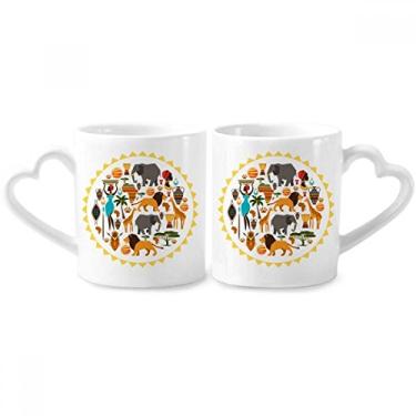 Imagem de Conjunto de canecas de porcelana para casal africano, animais selvagens, vida selvagem, com alça de coração
