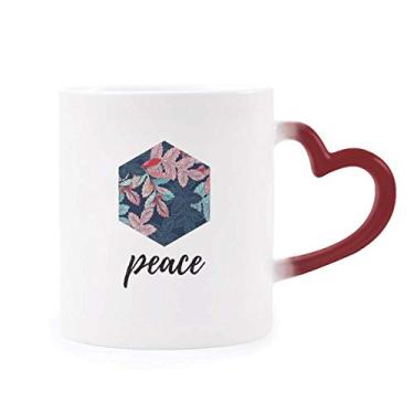 Imagem de Caneca sensível ao calor com folhas em pó, desenho de plantas, caneca vermelha que muda de cor