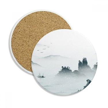 Imagem de Caneca de paisagem colorida estilo chinês aquarela porta-copos caneca de proteção de mesa pedra absorvente