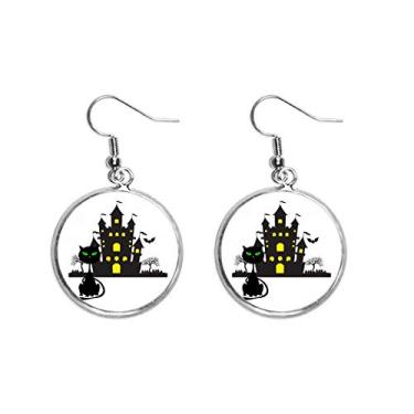 Imagem de Brinco de prata com pingente de orelhas de gato castelo sombrio Halloween joia feminina