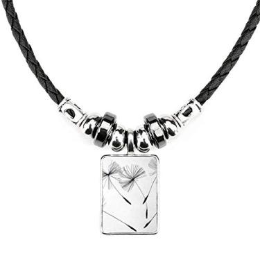 Imagem de DIYthinker Colar de dente-de-leão branco cinza preto joia Torque pingente de corda de couro