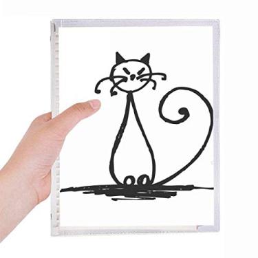 Imagem de Caderno com cauda encaracolada e desenho de gato sorriso, folha solta, diário recarregável, papelaria