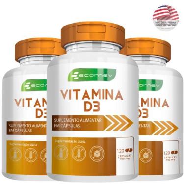 Imagem de 3Un Vitamina D3 10.000Ui 500Mg Puro Isolado Importado 360Cáps Ecomev -