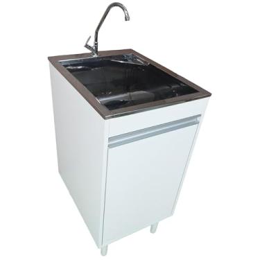 Imagem de Tanque de Inox 30L com Torneira de Bancada e Gabinete MDF 44cm