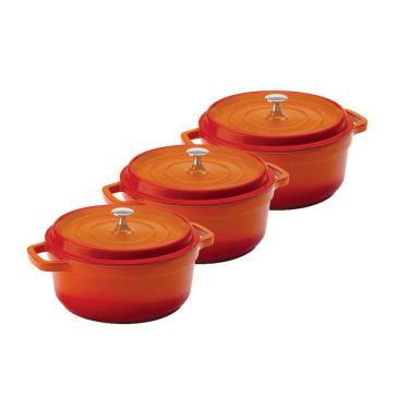 Imagem de Kit Conjunto Caçarola Hercules Revestimento Ceramico Indução Laranja 4,3L + 4,3L + 4,3L
