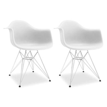 Imagem de Kit 2 Cadeiras Charles Eames Braço Branca Ferro Cromado