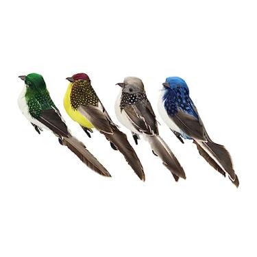 Imagem de Zerodeko 4 Pcs Pássaro De Simulação Pássaros Realistas Estátua De Pássaro Com Clipe Miniaturas De Pássaros Do Amor Decoração Da Árvore Enfeite De Mesa Mini Brinquedos Pluma Ferro Guirlanda