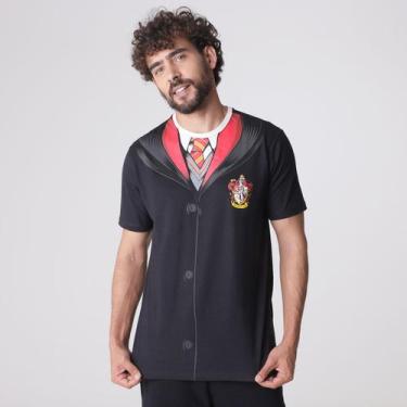 Imagem de Camiseta Manga Curta Hp Capa Grifinoria Estampado Preto - Harry Potter