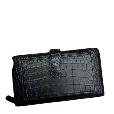 Imagem de Bolsa de mão masculina de couro de jacaré genuíno para homens de negócios com pele de crocodilo exótica verdadeira para homens de negócios, Preto