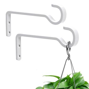 Imagem de saffruff Pacote com 2 cabides resistentes para plantas ao ar livre para cestos pendurados, suportes de plantas de ferro para pendurar, ganchos de parede de plantas de metal para lanterna, alimentador