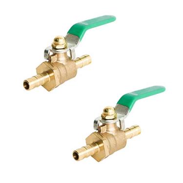 Imagem de Aopin Válvula de esfera de pagode de latão 8 mm / 3/10" mangueira Barb x 8 mm / 3/10" válvula de corte para água, óleo e líquido de gás, válvula esférica com cabo de vinil adequado para PEX, cobre, HDPE, 2 peças