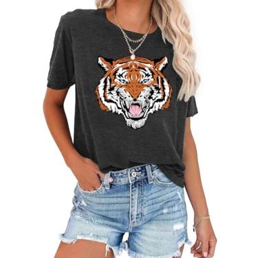 Imagem de Camiseta Tie Dye Feminina Animal Tigre Gráfica Camiseta Verão Casual Solta Manga Curta Blusa, Cinza 2, M