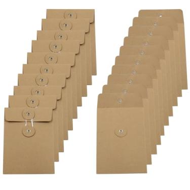 Imagem de Piutouyar Envelope de papel kraft com fecho de amarrar, 20 peças, 14 x 10 cm, envelopes marrons vintage, quadrados, pequenos envelopes para cartões, documentos, moedas, selos, organizador de