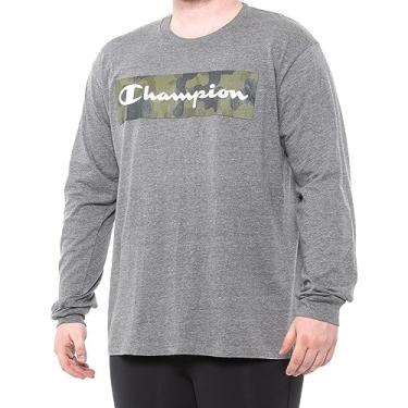 Imagem de Champion Camiseta masculina de manga comprida camuflada com texto (cinza carvão, XG, 46-48), Cinza mesclado, 1X Tall