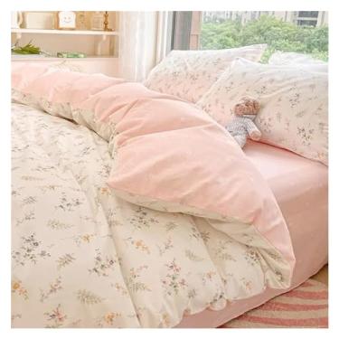 Imagem de Jogo de cama casal casal lençol de cama solteiro casal casal - roupa de cama menino menina conjuntos de cama flor cereja, macio (A 1,8 x 2,2 m 4 peças)