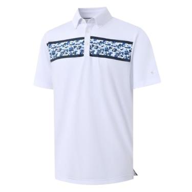 Imagem de Rouen Camisas de golfe masculinas de secagem rápida, absorção de umidade, estampa atlética no peito, casual, manga curta, camisas polo masculinas, Branco 3, XXG