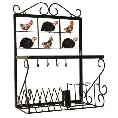 Imagem de Paneleiro De Parede Escorredor De Pratos, Copos E Talheres De Ferro Galinha Mista