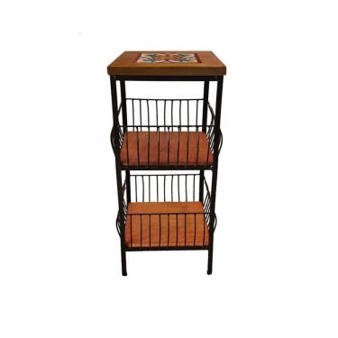 Imagem de Fruteira De Ferro E Madeira 2 Andares Com Ladrilho Hidráulico Artesanal Ladrilho B2