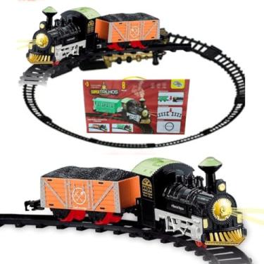 Imagem de TREM COM Pista TRENZINHO EXPRESSO Classico LOCOMOTIVA VAGÕES E TRILHOS LUZ E SOM FERROVIA ELETRICO SUPER brinquedo 74CM