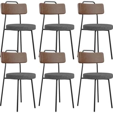 Imagem de Kit 06 Cadeiras Estofada Sala De Jantar Barcelona L02 Couríssimo Marrom Linho Cinza Escuro - Lyam
