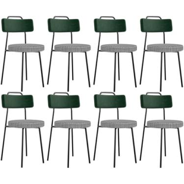 Imagem de Kit 08 Cadeiras Decorativa Estofada Sala Jantar Barcelona L02 Facto Verde Musgo Pied Poule - Lyam
