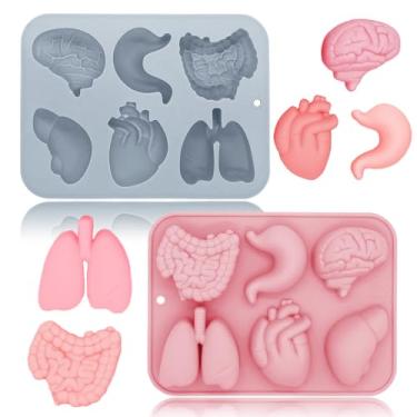 Imagem de 6 modelos de moldes de silicone para órgãos humanos, 2 pacotes realistas com 6 cavidades com tema de órgão de 6 cavidades, ferramenta faça você mesmo para pudim de chocolate, sobremesa, geléia,