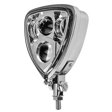 Imagem de FATECIM Farol de LED triangular para motocicleta, farol alto / baixo, lente transparente universal para Harley Kawasaki, Honda, Yamaha, Suzuki, Chopper, Cafe Racer, Bobber Cromado