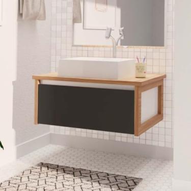 Imagem de Gabinete Bancada Para Banheiro Paris 66cm Com Cuba Branco Preto