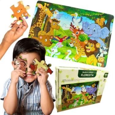 Imagem de Quebra Cabeça Infantil MDF 30 Peças Grandes 43x28 cm Resistentes Seguras Desenvolvimento Cognitivo Coordenação Motora Brinquedo Educativo e Durável Escolas Creches Aprendizado Lúdico (Floresta)
