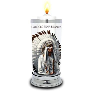 Imagem de Protetor de Velas 7 dias Caboclo Pena Branca Umbanda Vidro - Balaio de