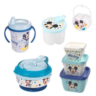 Imagem de Kit infantil caneca com bico, pote papinha com amassador, porta leite 