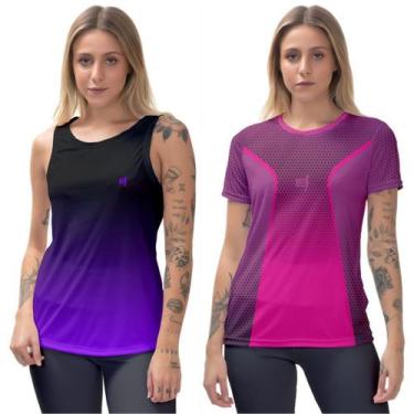 Imagem de Kit Blusa Feminina Camiseta Academia Regata fitness Cavada Corrida Cic